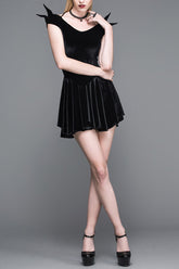 黒の小悪魔オフショルダーセクシーなベルベットパンクレディースドレス翼付き